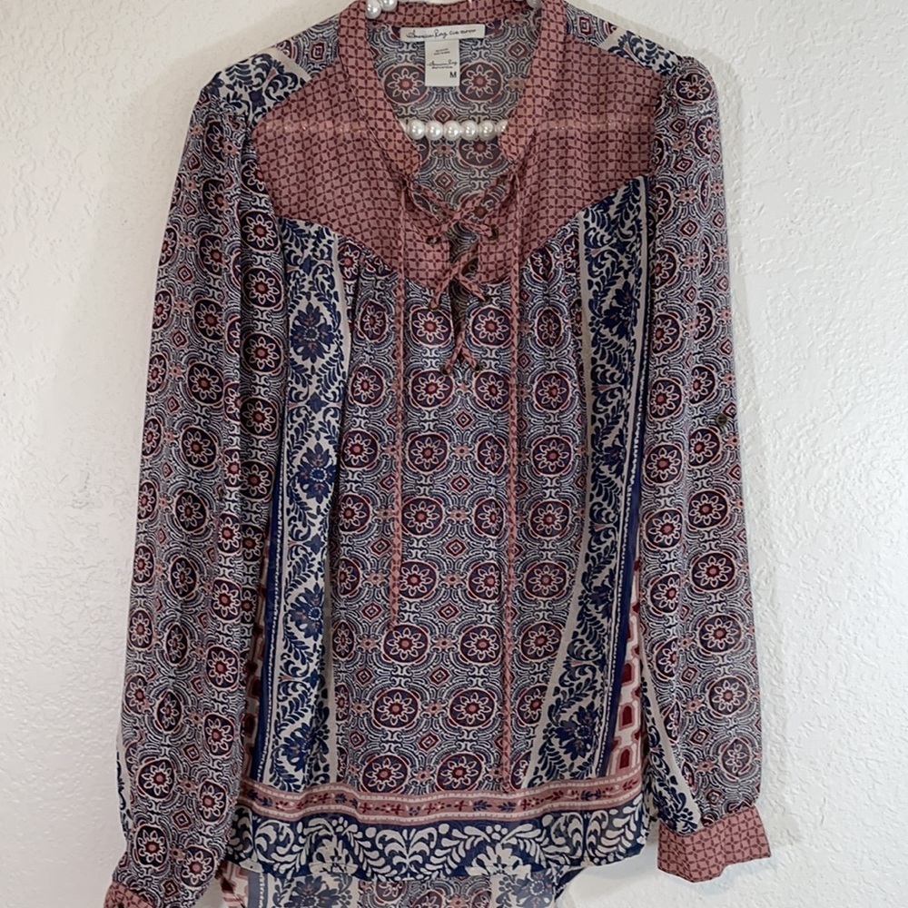 American Rag Long Sleeve High-Low Blouse Sz Medium - Picture 2 of 6